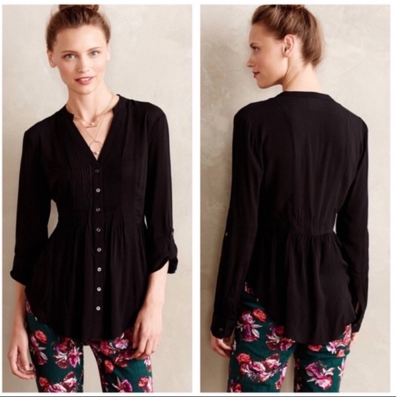 Anthropologie Black Button Down Top Excellent Condition. 100% Rayon - Picture 11 of 11